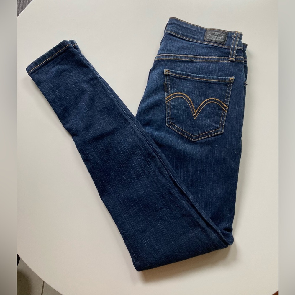 Vintage Levi's 535 Leggings Dark Blue Denim Jeans Size 7 M Length - 98% Cotton